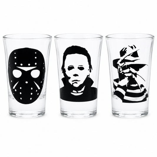 Freddy, Jason & Michael Myers Shot Glass Set – 3-Piece Horror Barware