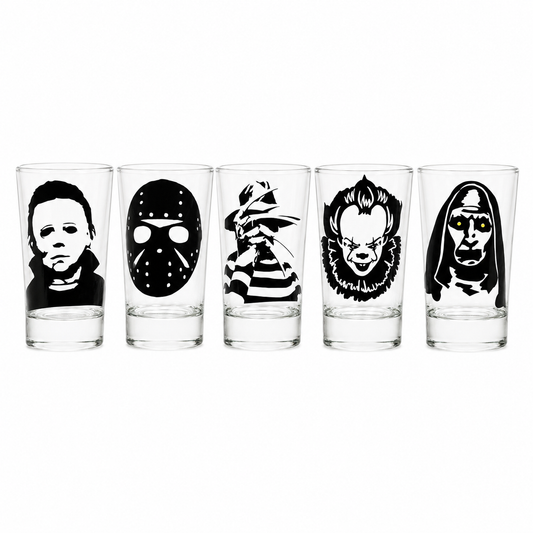 Horror Shot Glass Set of 5 – Freddy, Jason, Michael Myers, The Nun & Pennywise