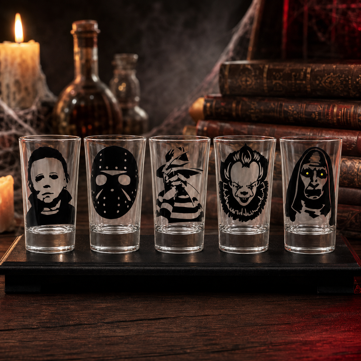 Horror Shot Glass Set of 5 – Freddy, Jason, Michael Myers, The Nun & Pennywise