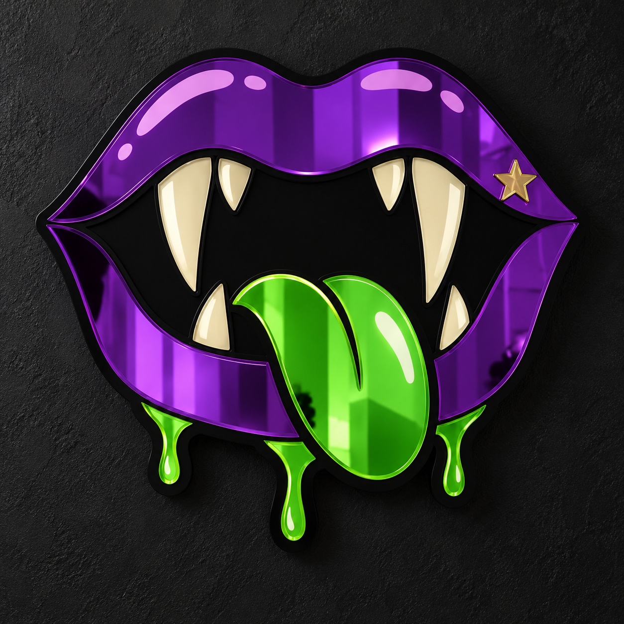 Purple Vampire Mouth Mirror – Green Tongue Horror Wall Décor