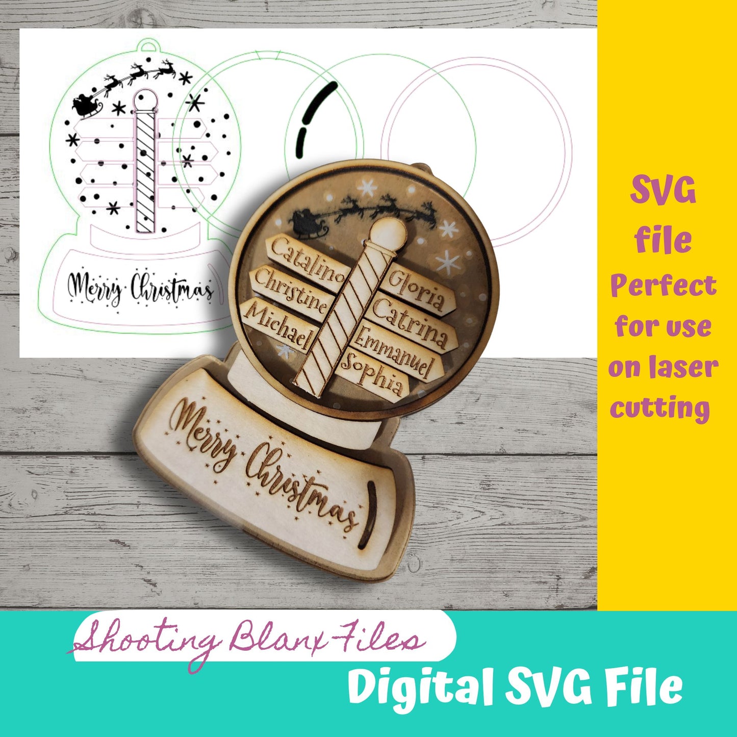 Snow Globe Ornament / SVG layered Laser Cut File for Glowforge