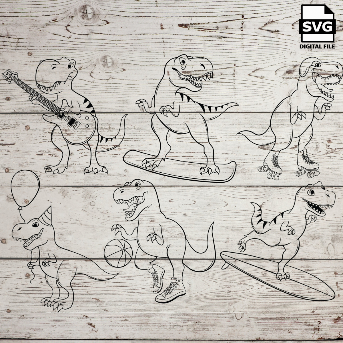 T-Rex Dinosaur SVG Bundle – 6 Fun Cut Files