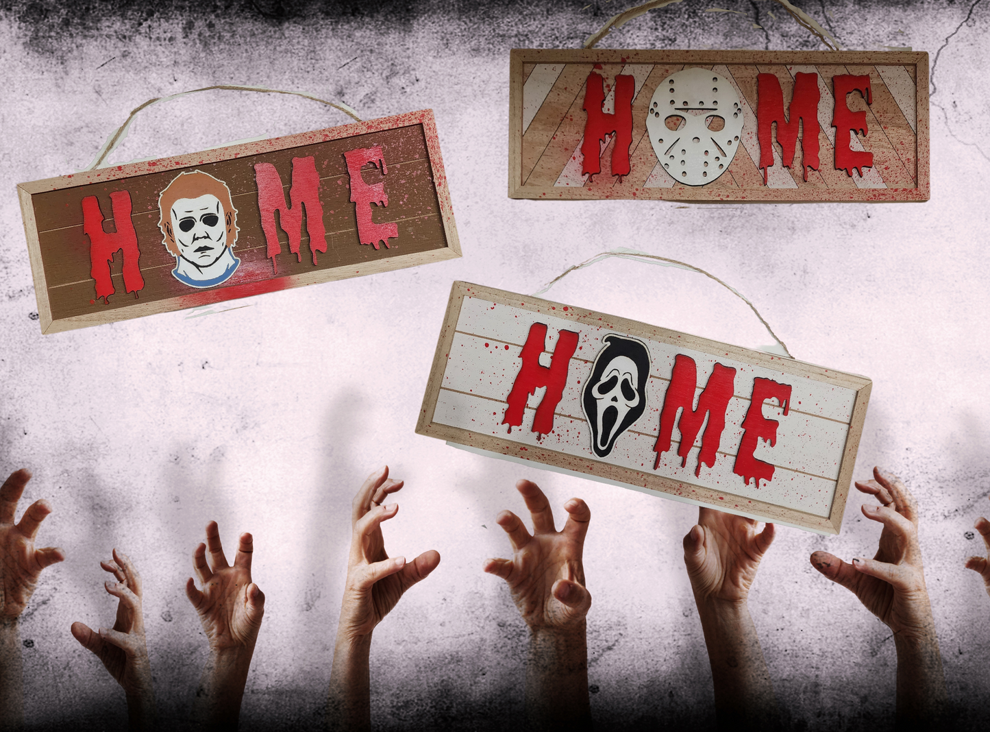 Horror Home Signs - 3 Characters - 2D hand painted wood