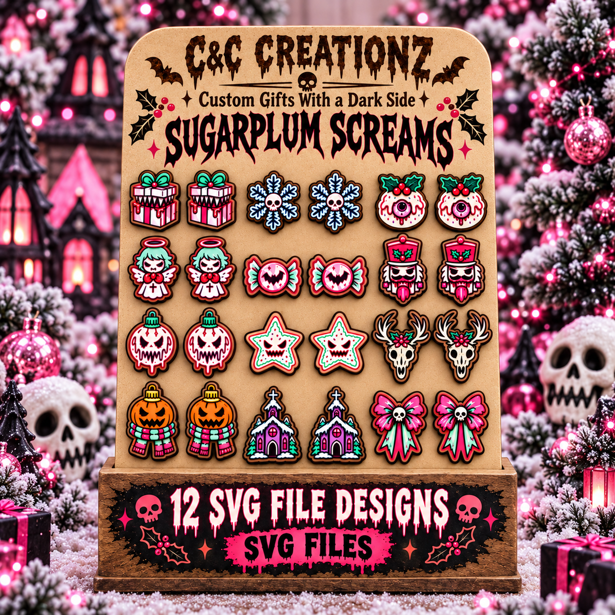 Sugarplum Screams – 12 Kawaii Horror Christmas Stud Earring SVG Designs