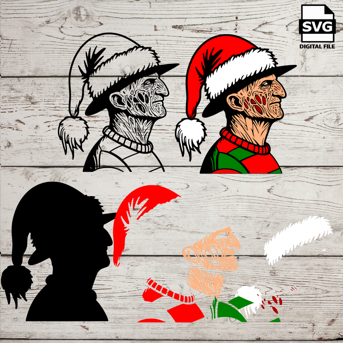 Freddy Krueger Horror Christmas Theme wearing a Santa Hat