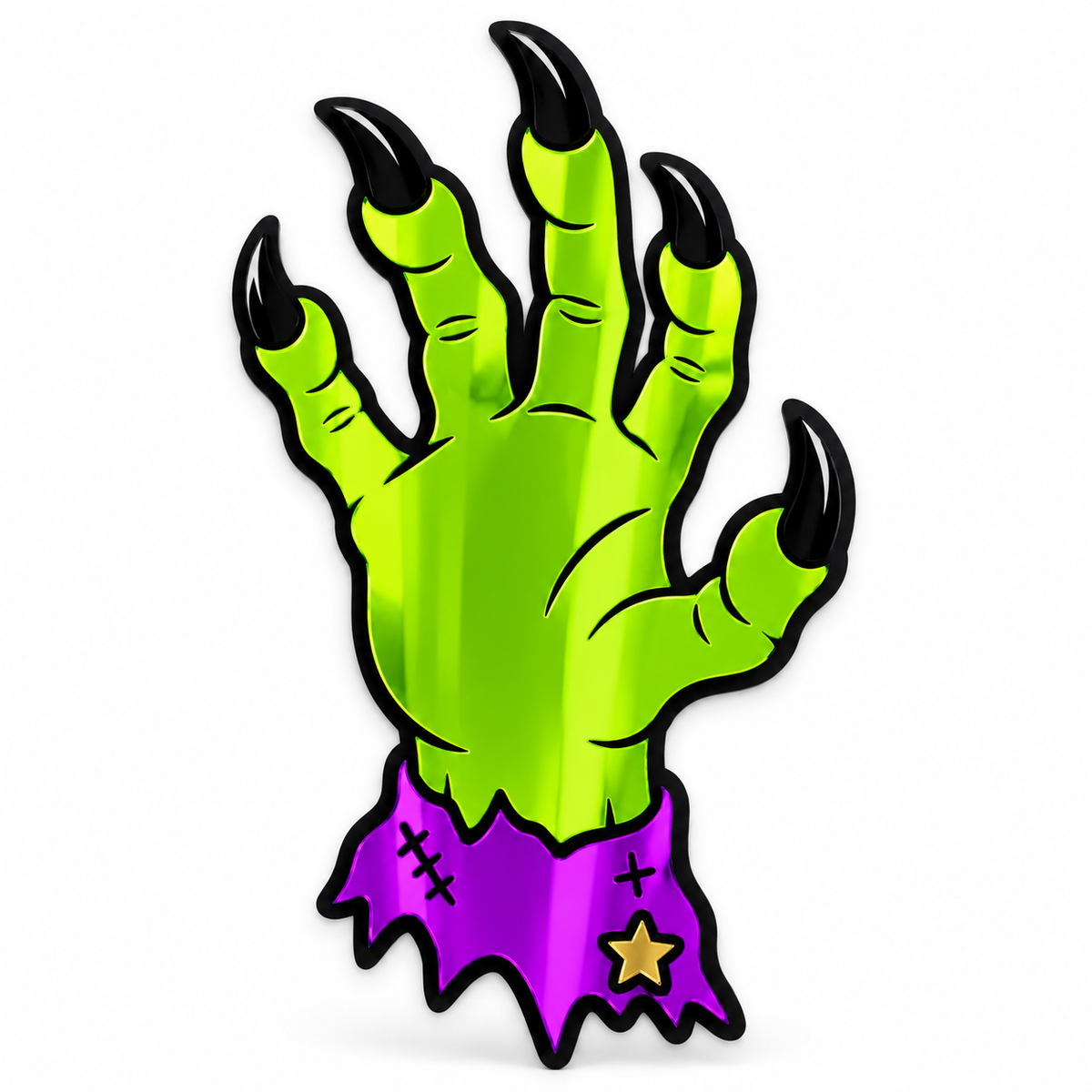 Neon-green monster hand acrylic mirror with five black claws