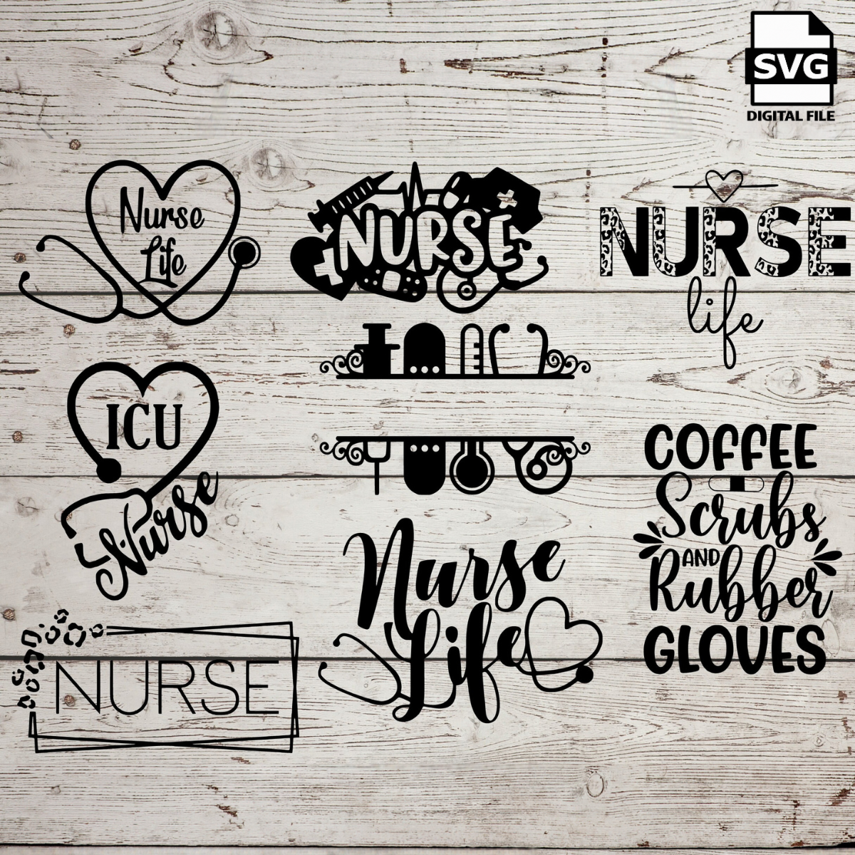 Nurse SVG Bundle – 8 Medical & RN Cut Files