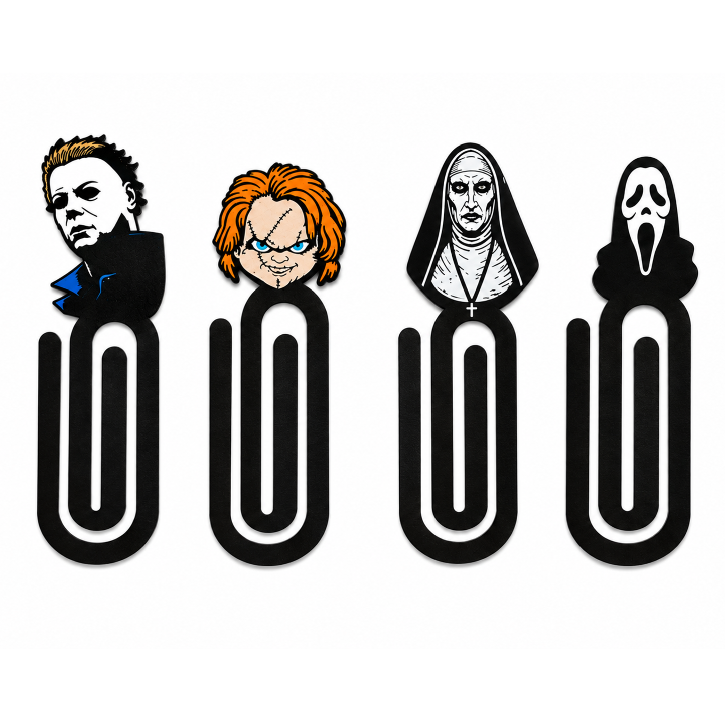 Horror Character Paperclip Bookmarks – Chucky, Michael Myers, Ghostface & The Nun