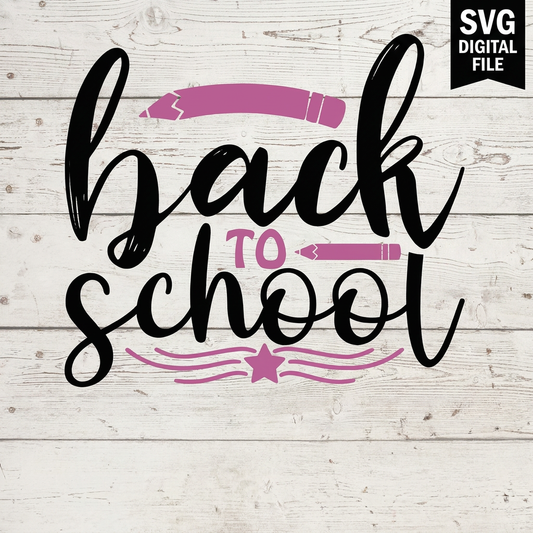 Back to school SVG design on a whitewashed wood background. SVG digital file preview.