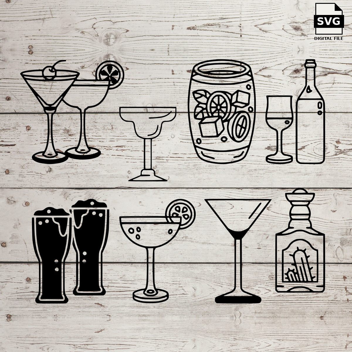 Bar drinks bundle. SVG digital download preview.