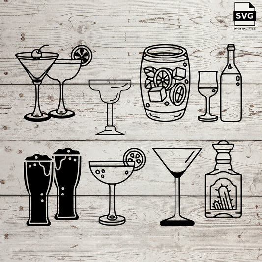 Bar drinks bundle. SVG digital download preview.