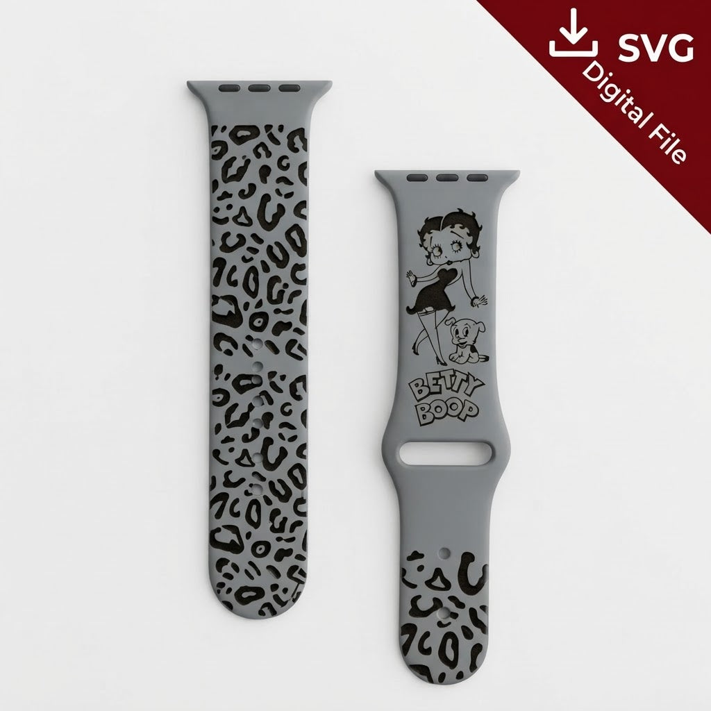 Betty Boop-Inspired Watch Band SVG – Laser Engraving File realistic engraved watch band mockup, SVG digital file