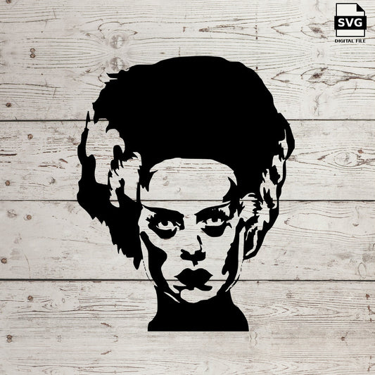 Bride of Frankenstein portrait with tall hair. SVG digital download preview.