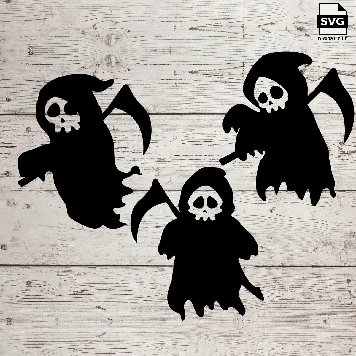 Cartoon grim reaper bundle. SVG digital download preview.