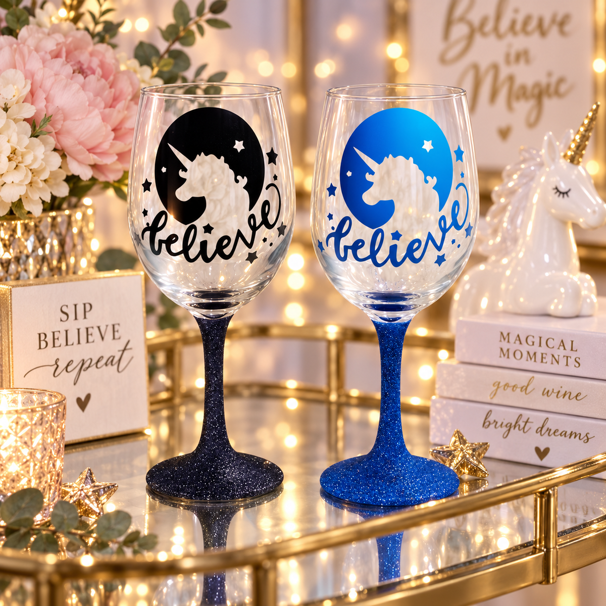 Personalized Glitter Unicorn Wine Glass — Glassware photo 3