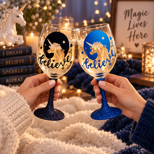 Personalized Glitter Unicorn Wine Glass — Glassware photo 2