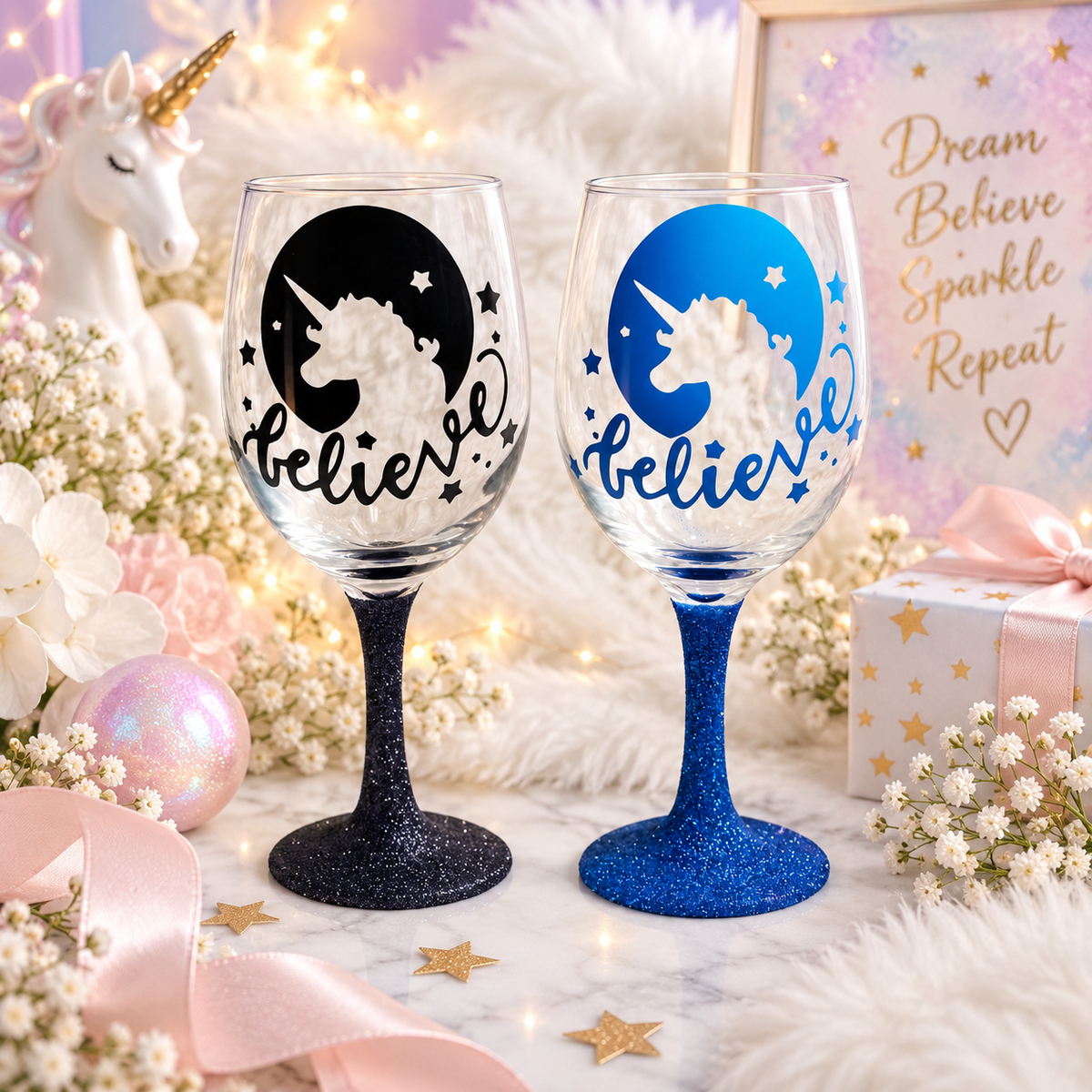 Personalized Glitter Unicorn Wine Glass — Glassware photo 5