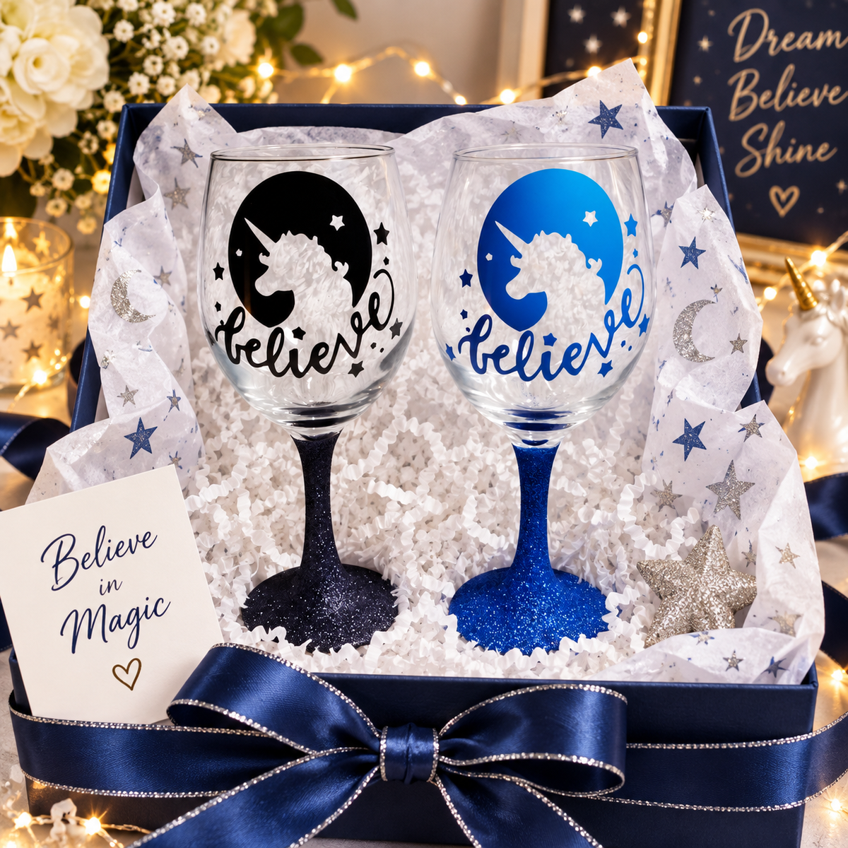 Personalized Glitter Unicorn Wine Glass — Glassware photo 4