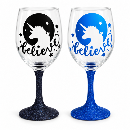 Personalized Glitter Unicorn Wine Glass — Glassware photo 1