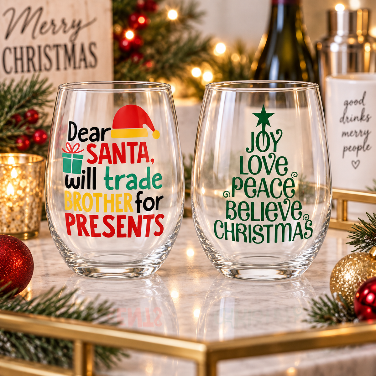 Christmas/ Holiday wine glasses