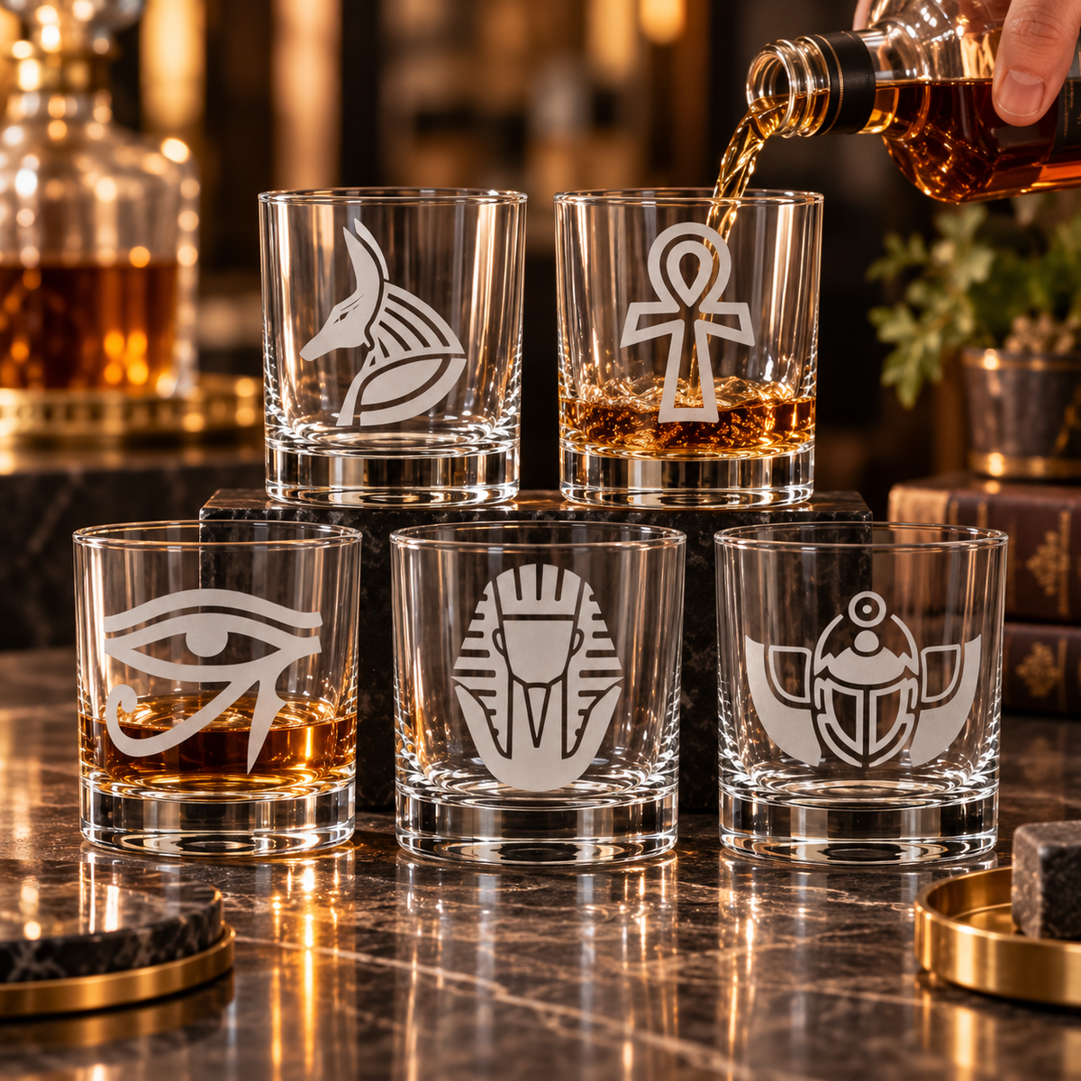 Egyptian Symbol Etched Glass Set — Glassware photo 2