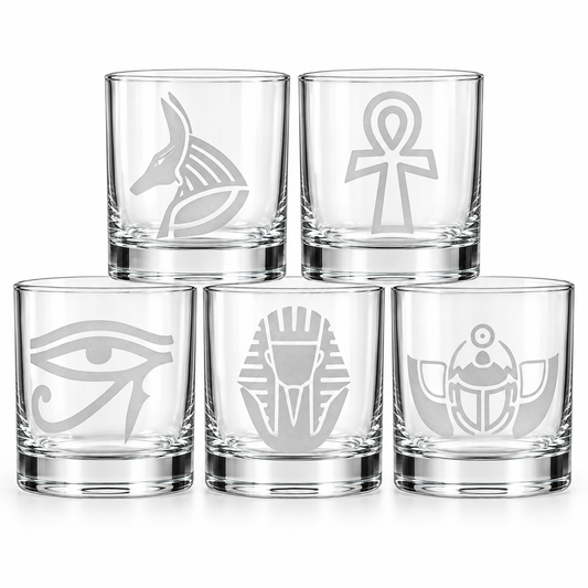 Egyptian Symbol Etched Glass Set — Glassware photo 1