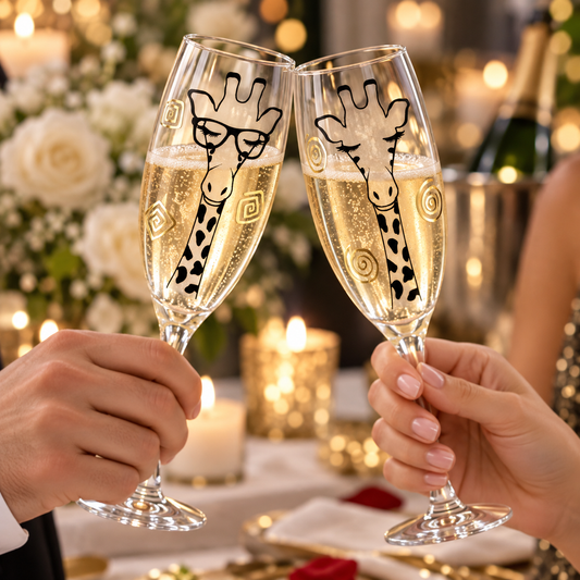 Personalized Giraffe Champagne Glass Set — Glassware photo 2