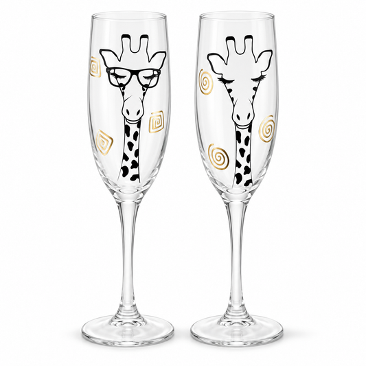 Personalized Giraffe Champagne Glass Set — Glassware photo 1