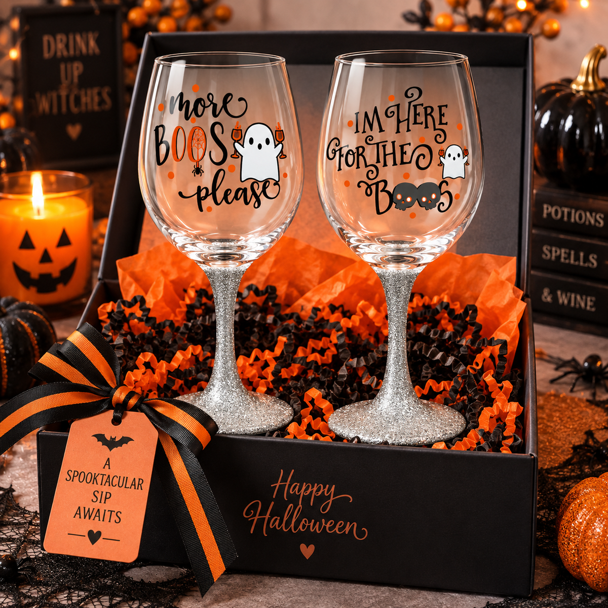Halloween Glitter Wine Glasses / Booze / Boo's — Glassware photo 5