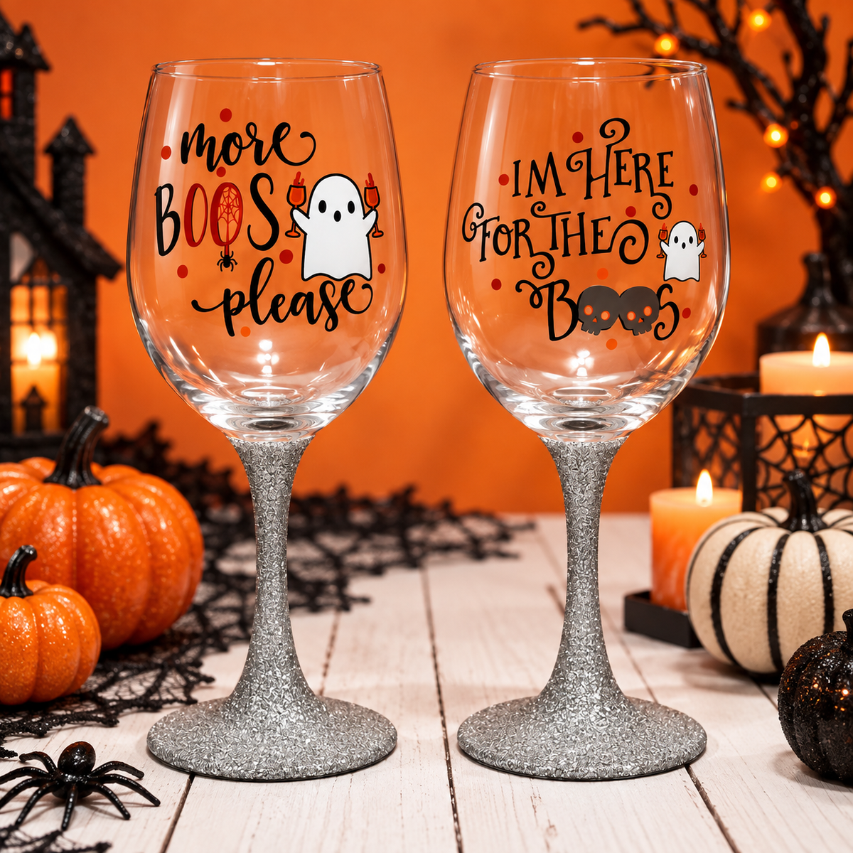 Halloween Glitter Wine Glasses / Booze / Boo's — Glassware photo 3