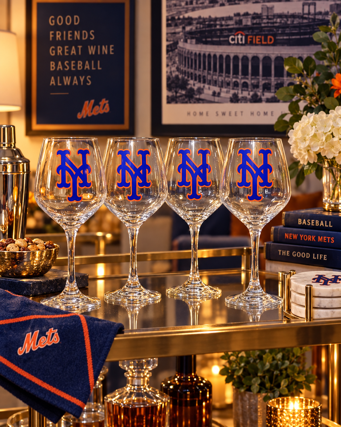 Yankees  vs. Mets wine glasses