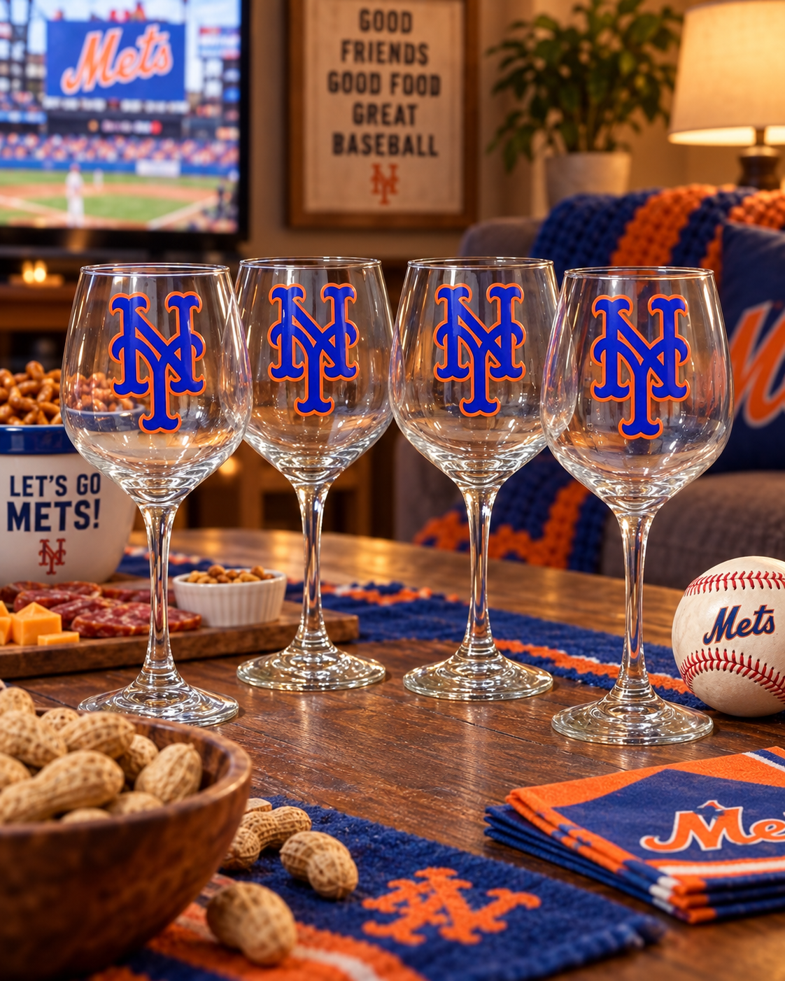 Yankees  vs. Mets wine glasses