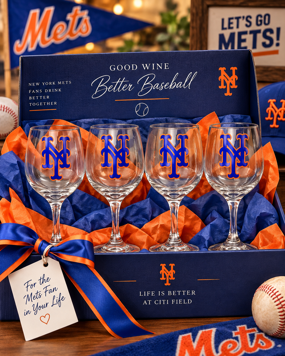 Yankees  vs. Mets wine glasses