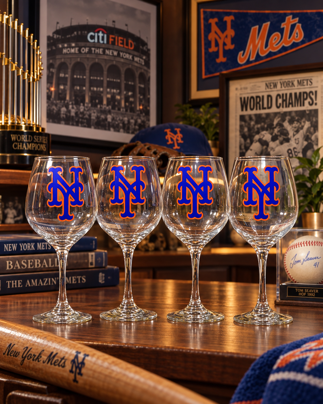 Yankees  vs. Mets wine glasses