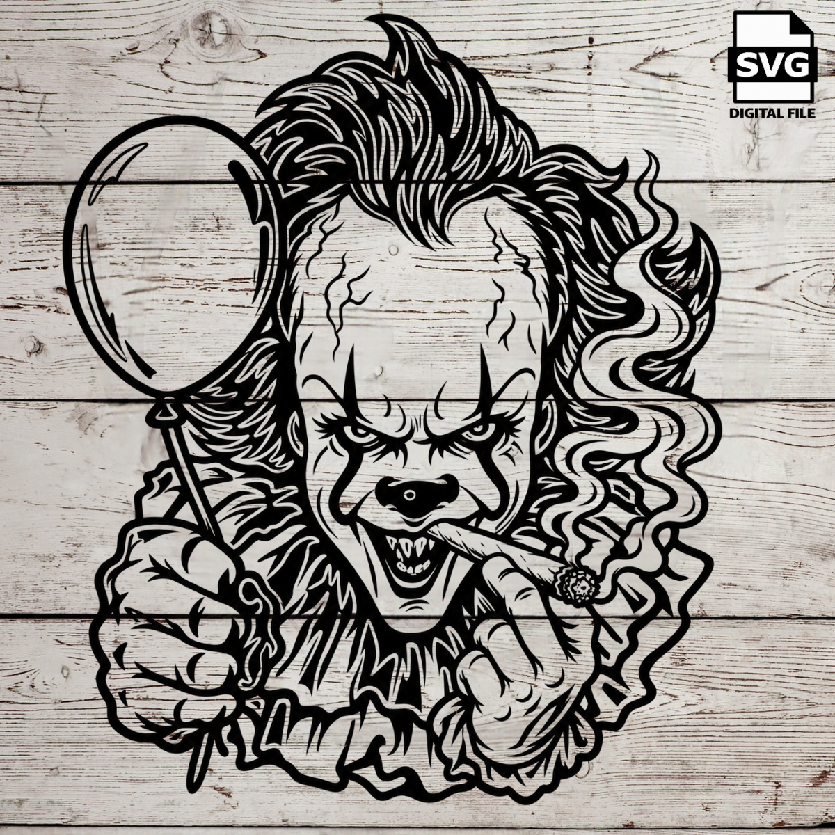 Smoking creepy clown horror SVG digital file for Cricut and laser engraving