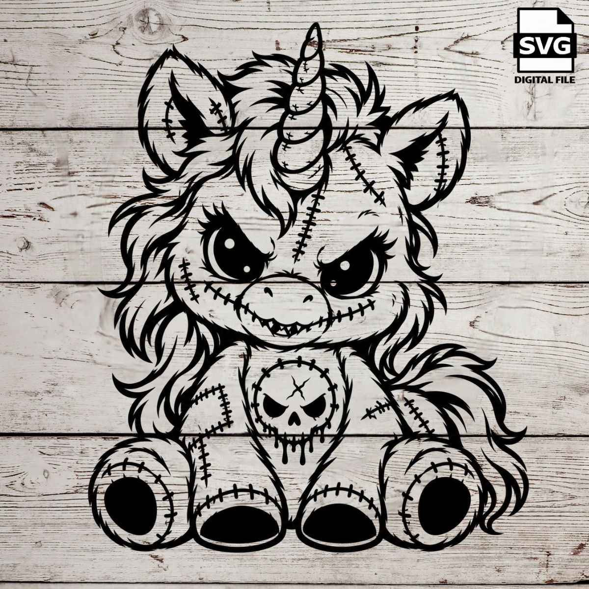 Creepy stitched unicorn horror SVG digital file for Cricut and laser engraving