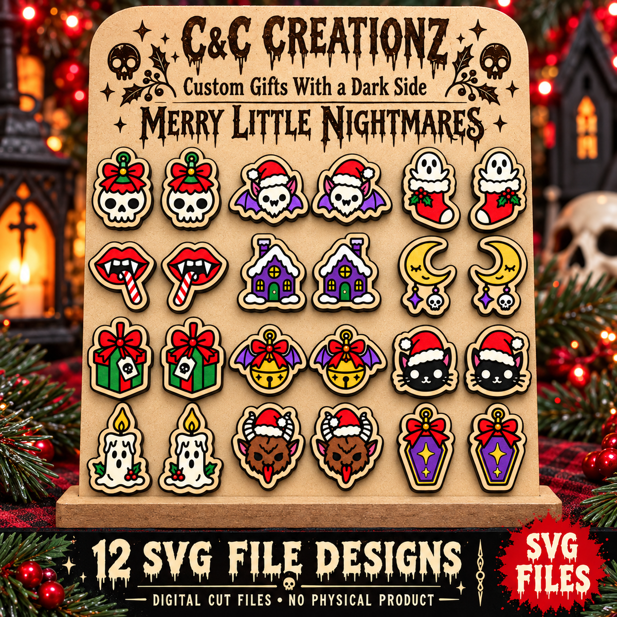 Merry Little Nightmares 12 horror Christmas stud earring SVG designs – C&C Creationz