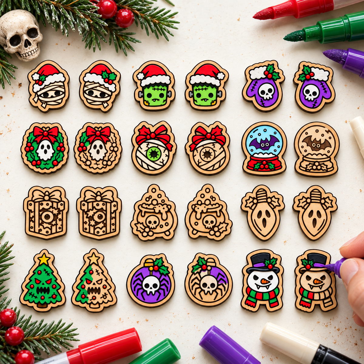 Spooky Christmas studs being painted with acrylic paint pens