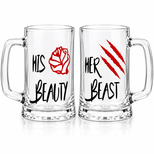 His Beauty Her Beast, Beer Mug, Couples Gift, Beauty and the Beast, Matching Disney, His Wild Beauty