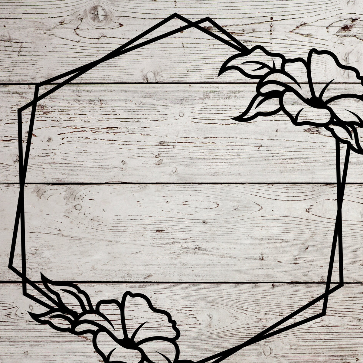 Six-sided floral frame SVG design cropped from the original artwork for a square digital file preview.