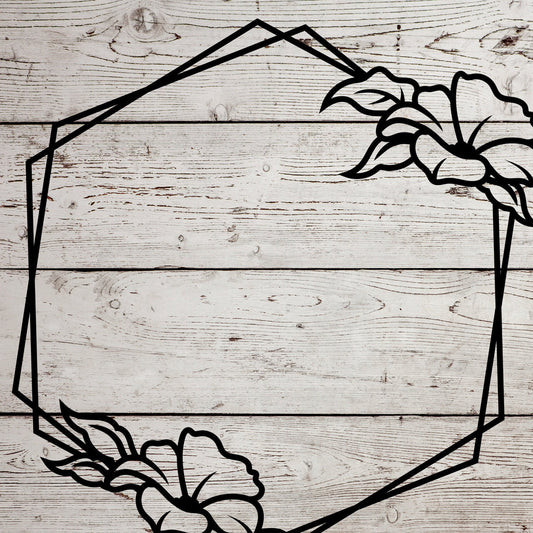 Six-sided floral frame SVG design cropped from the original artwork for a square digital file preview.