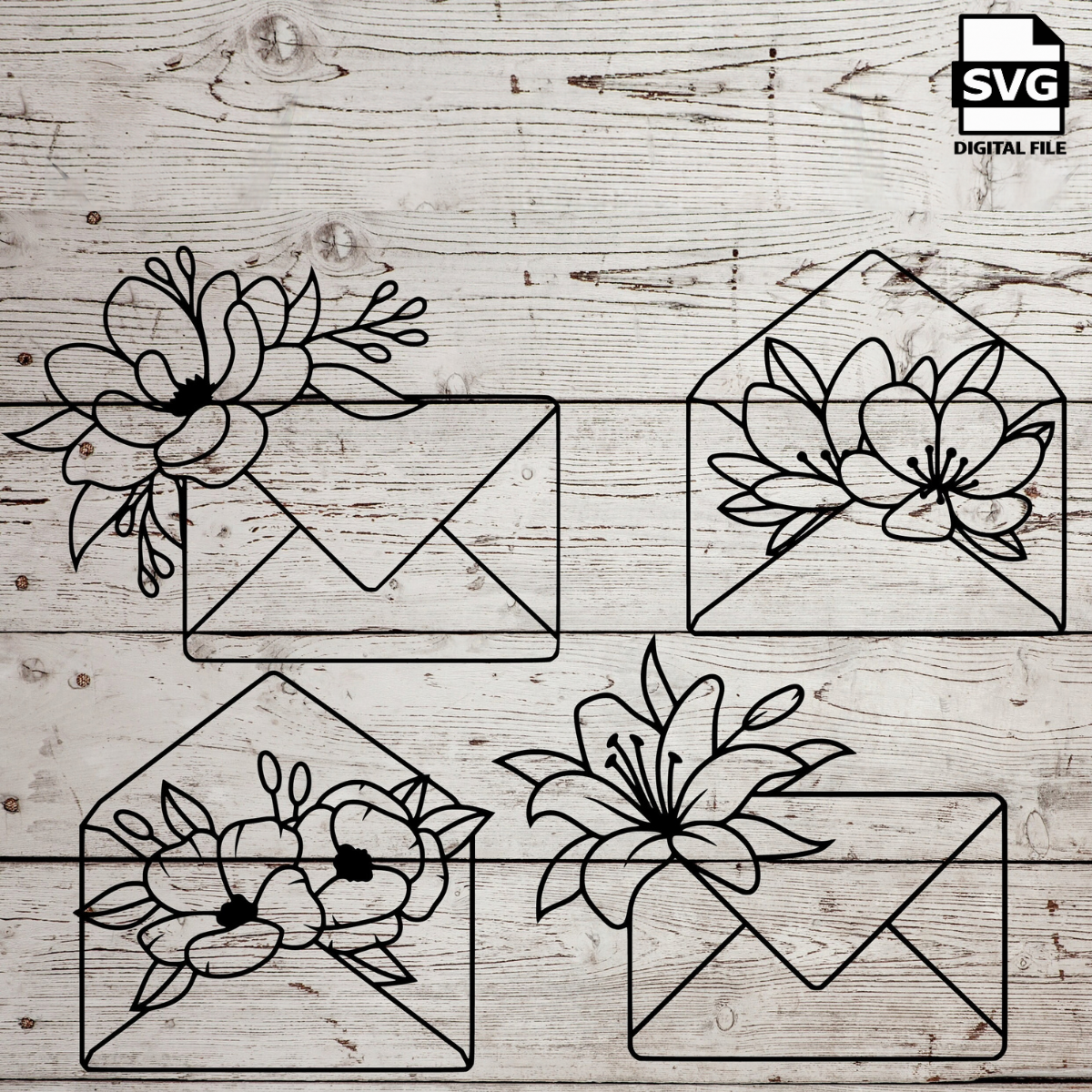 Floral Envelope SVG Bundle – 4 Love Letter Cut Files