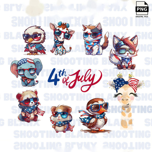 Fourth of july animals ten designs. PNG digital download preview.