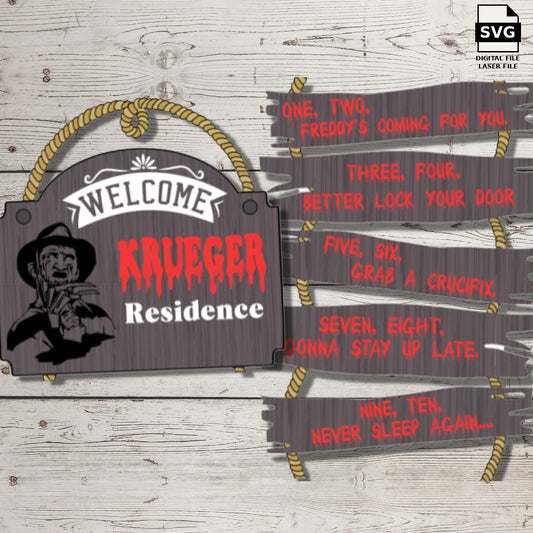 Freddy Krueger hanging wall sign. SVG digital download preview.