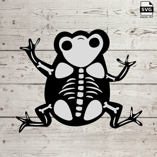 Cartoon frog with a visible skeleton. SVG digital download preview.
