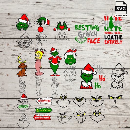 Grinch christmas bundle. SVG digital download preview.