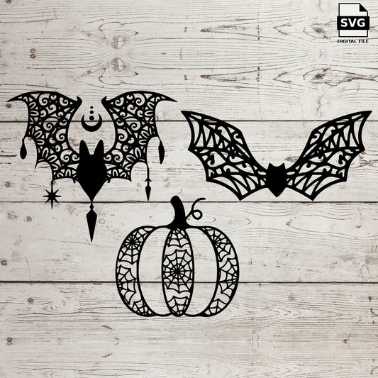 Halloween bats pumpkin. SVG digital download preview.
