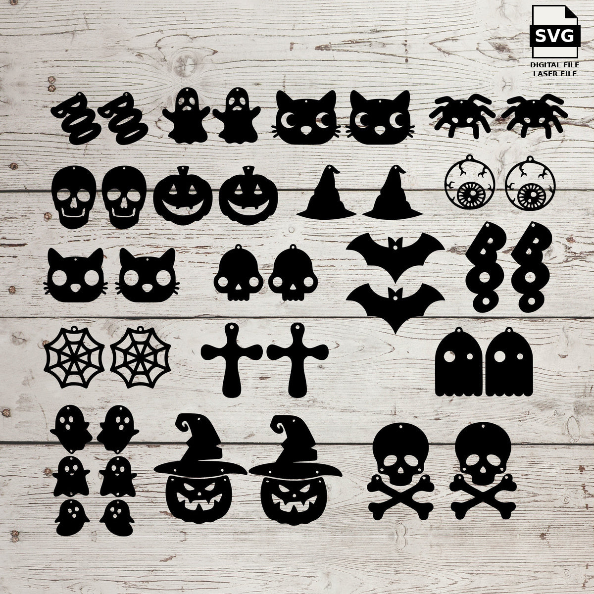 Halloween earrings 18 pairs. SVG digital download preview.