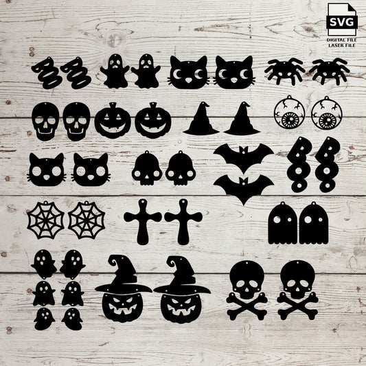 Halloween earrings 18 pairs. SVG digital download preview.