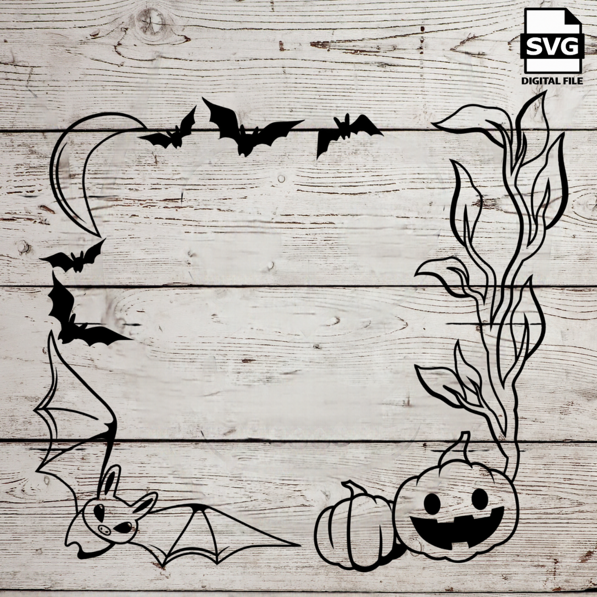 Halloween Square Bat and Pumpkin Frame bundle SVG files perfect for Cricut, Cameo, or Silhouette also for laser engraving Glowforge, horror